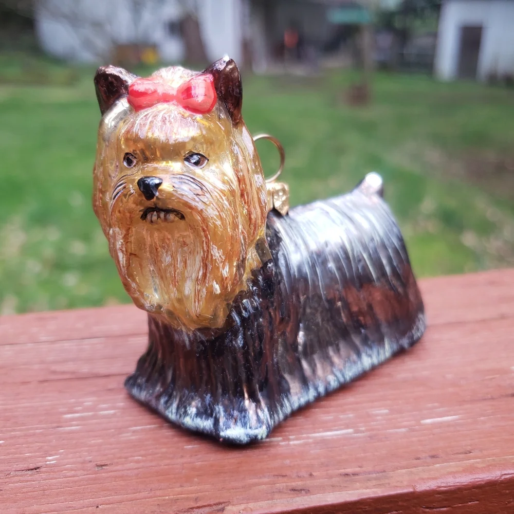 Joy To The World Collectibles Yorkie Yorkshire Terrier Glass Christmas Ornament